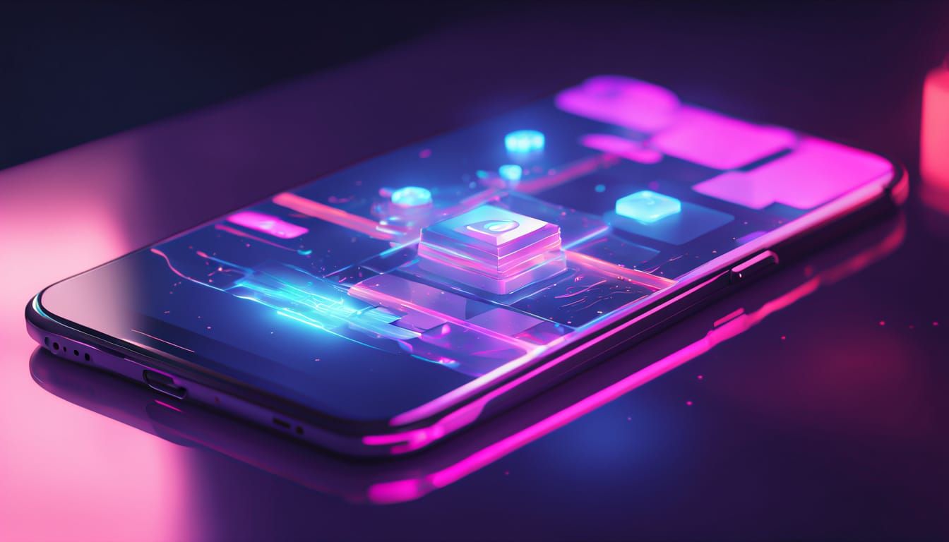Holographic Smartphone with Screens in Anime Style
