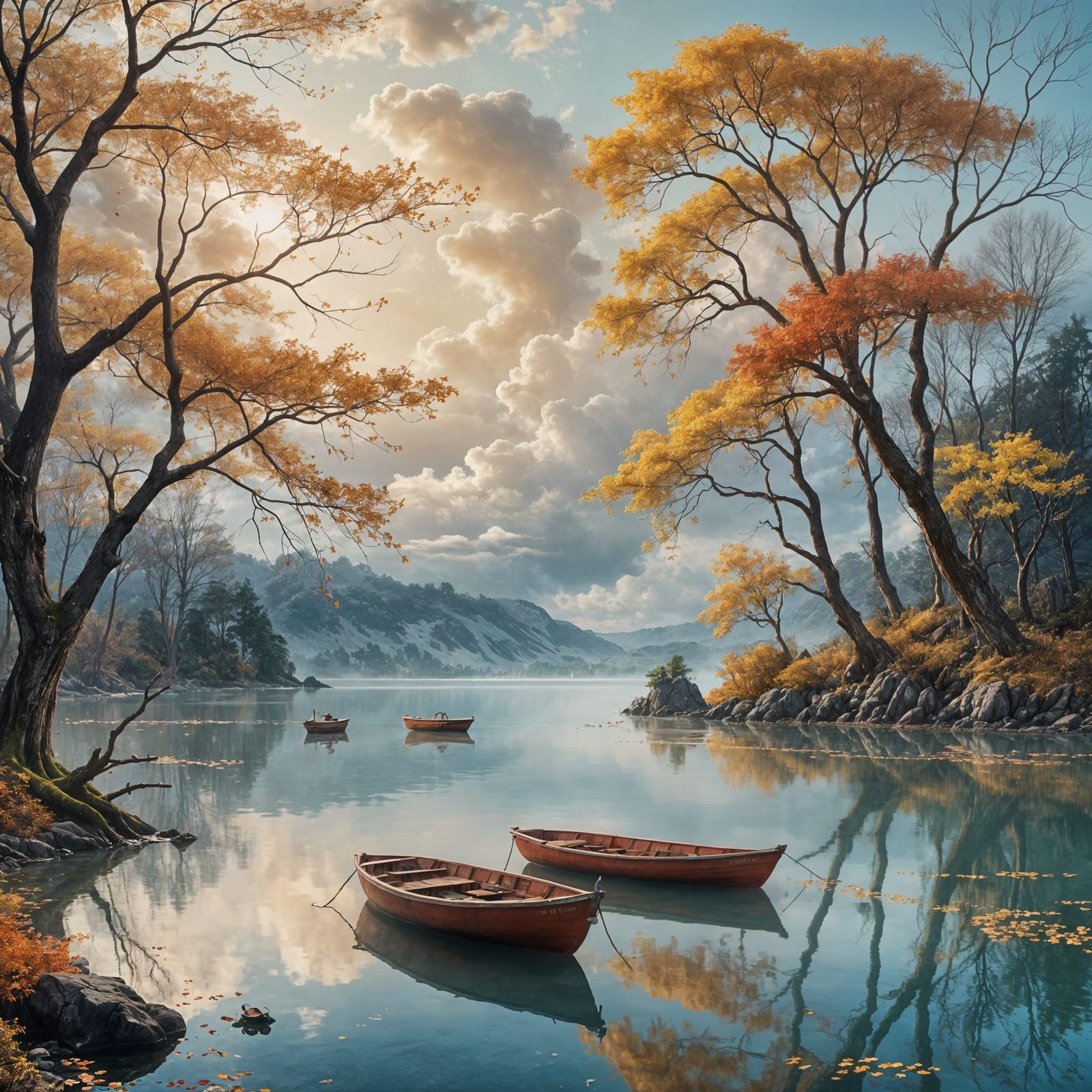 Two Boats on Lagoon Shore at Sunset