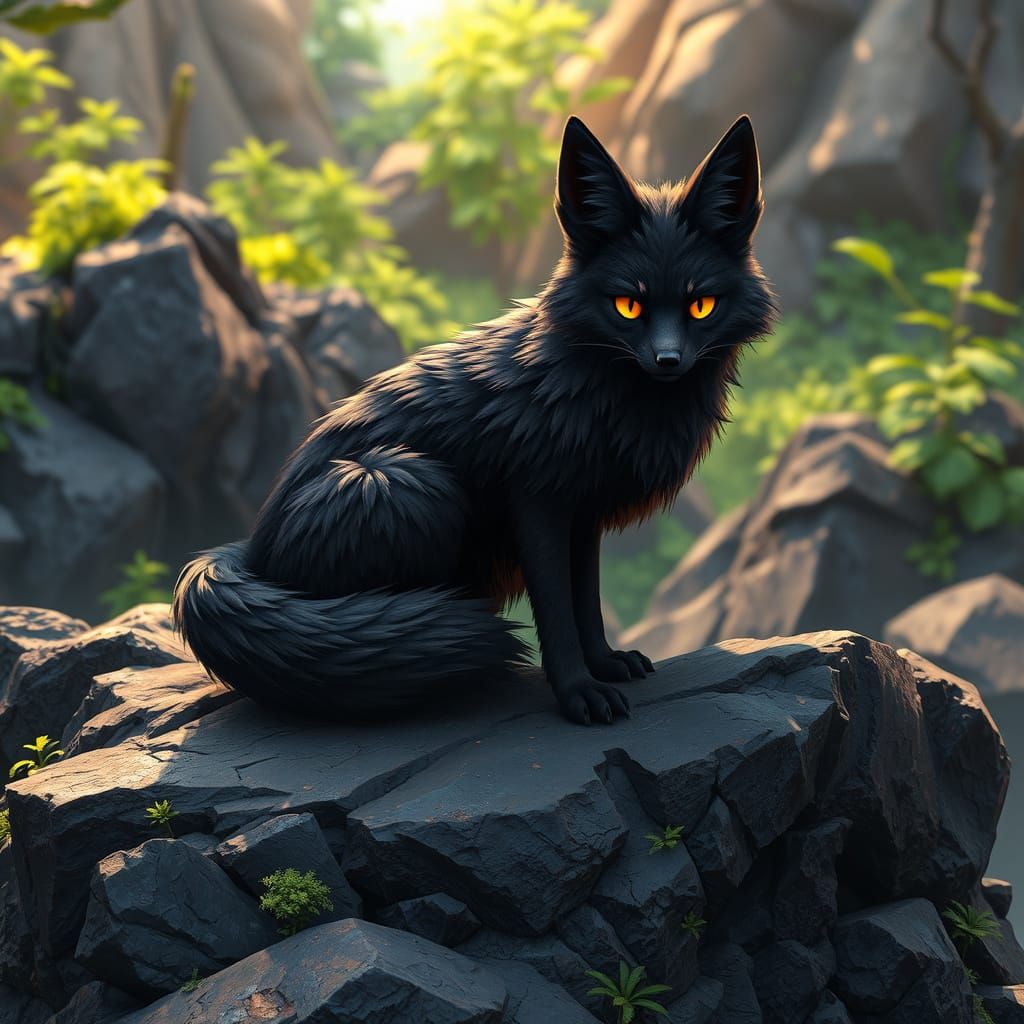Detailed Black Fox in Anime Style
