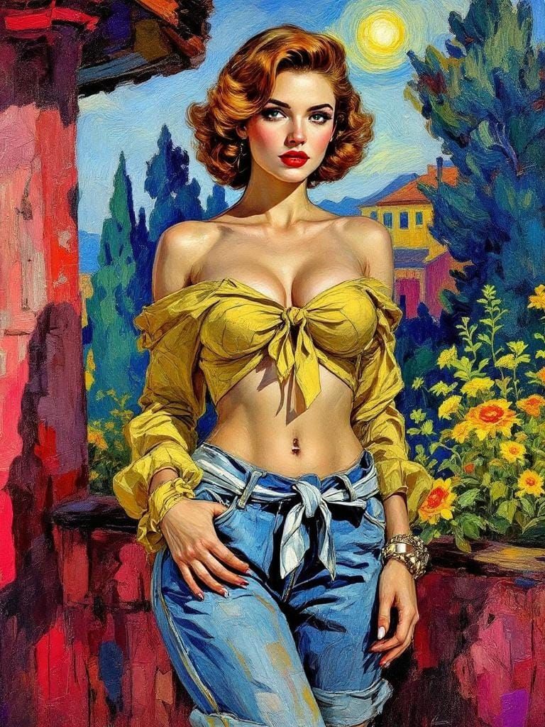 1950s Pin-Up in Post-Impressionist Style