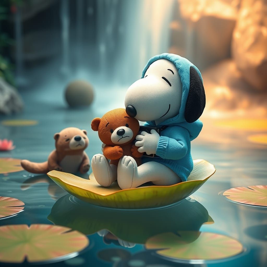 Whimsical Oil Painting Diorama of Snoopy and Friends in Fant...