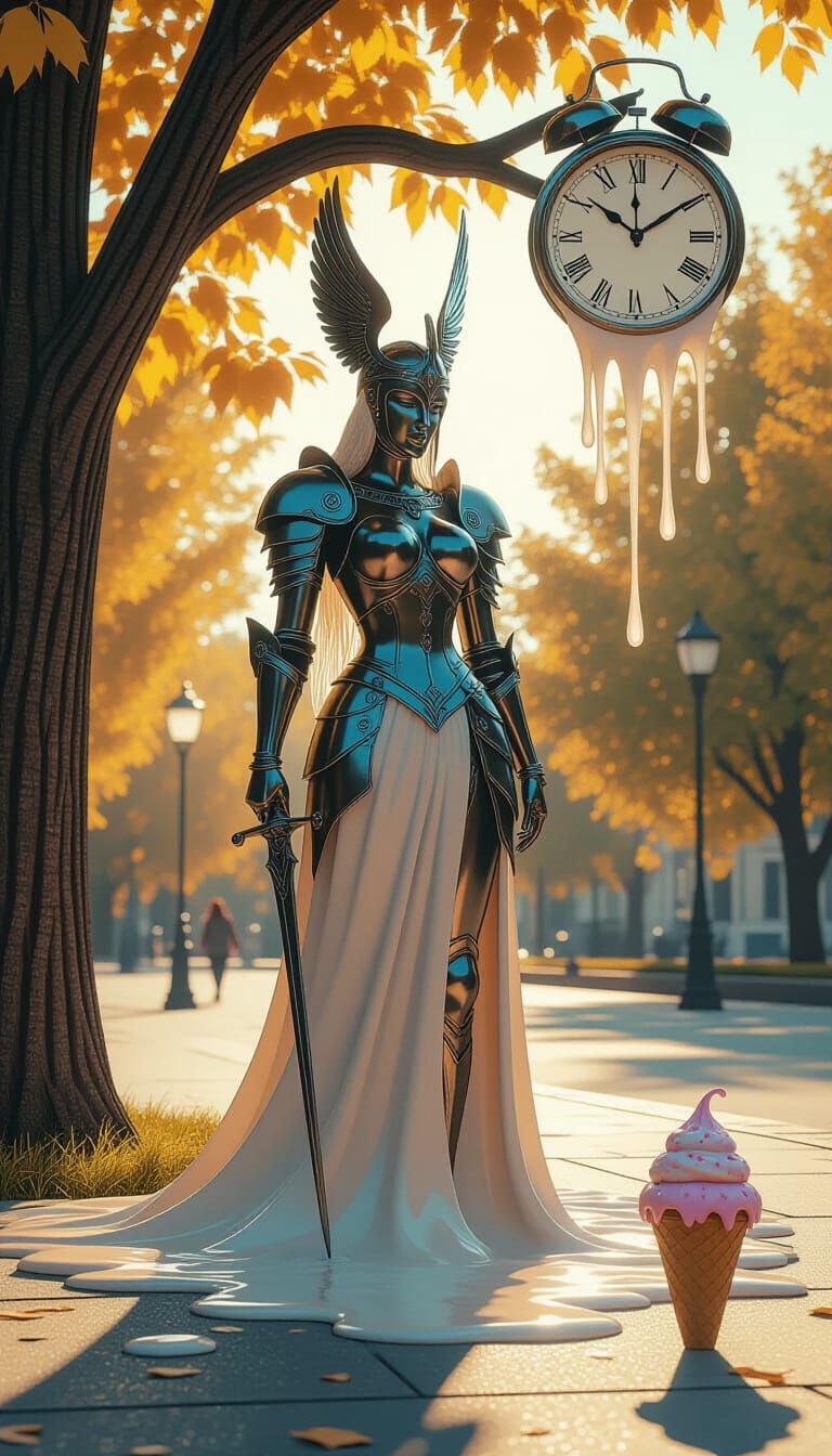 Melting Valkyrie Statue in Surreal Park