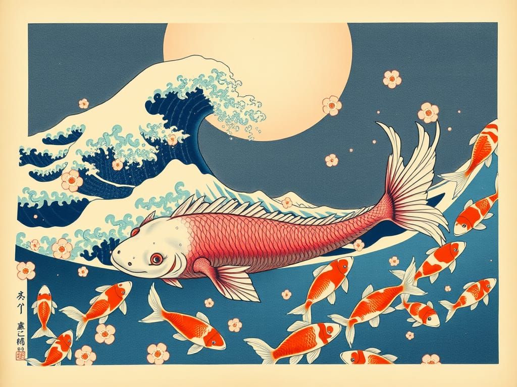 Axolotl in Traditional Ukiyo-e Style