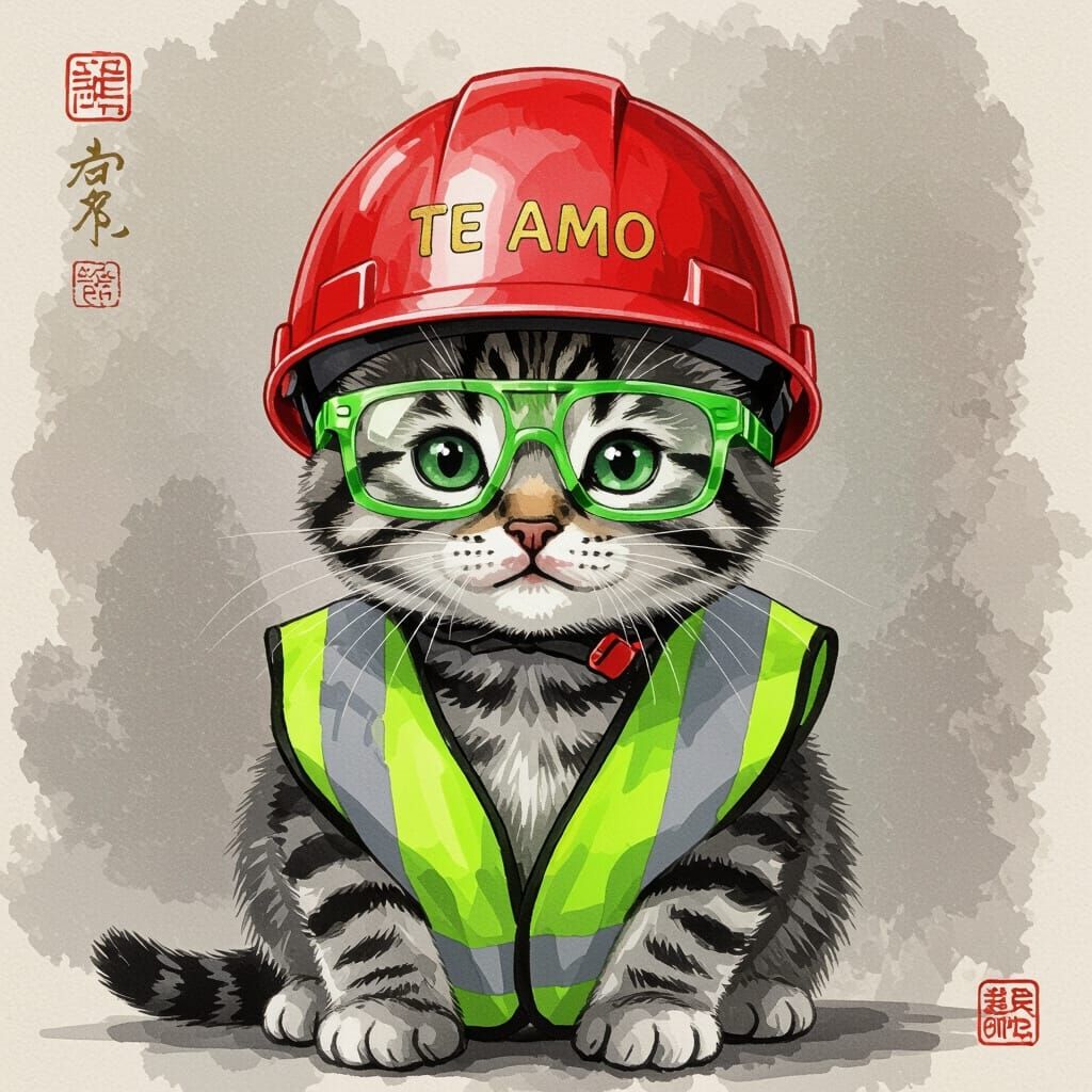Baby Cat in Safety Gear Painting