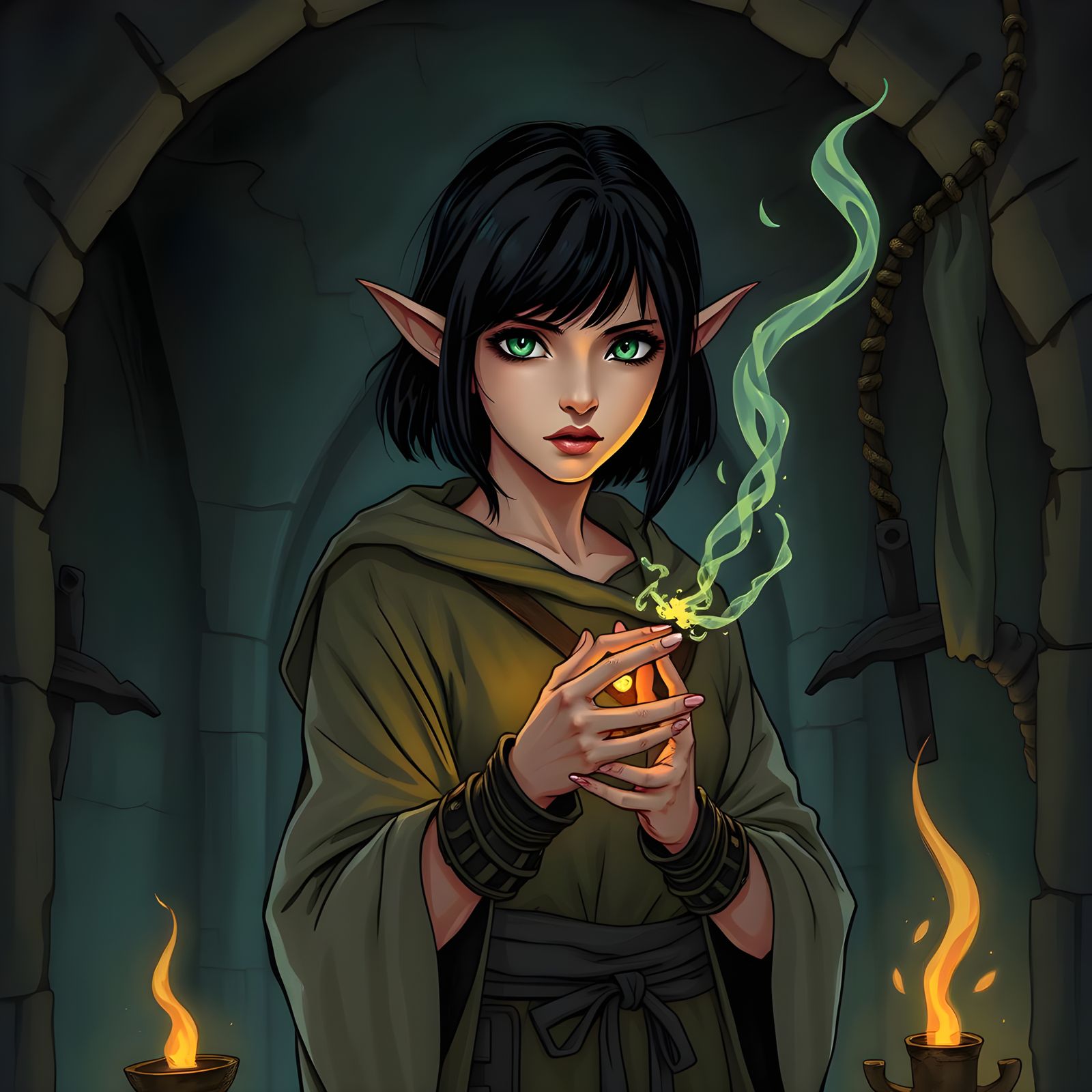 Captive Half-Elf Sorceress with Dark Hair