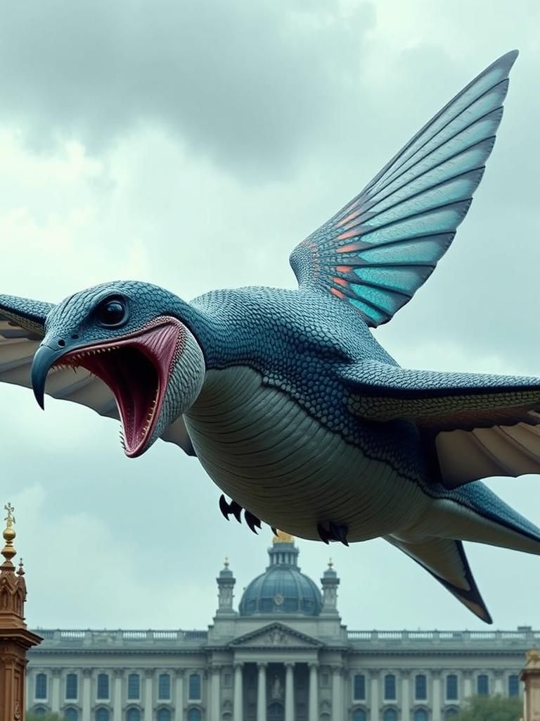 Hummingbird-Megalodon Hybrid over Buckingham Palace