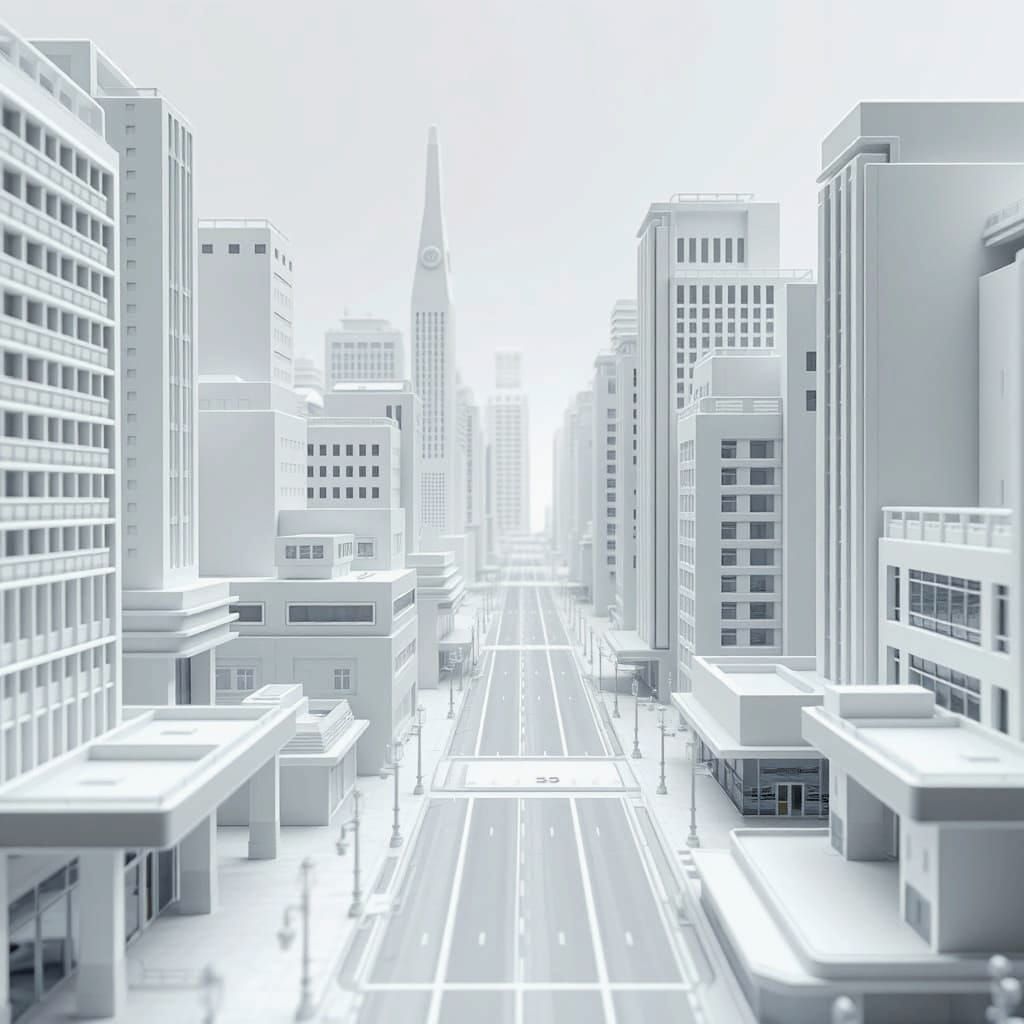 Modern Cityscape in Monochromatic White