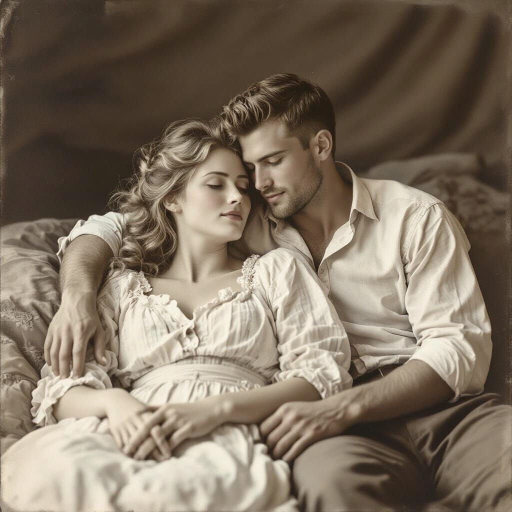 Romantic Couple in Vintage Sepia Photograph
