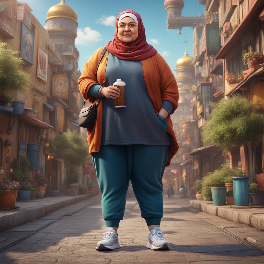 Chubby Mom in Hijab: Detailed Matte Painting