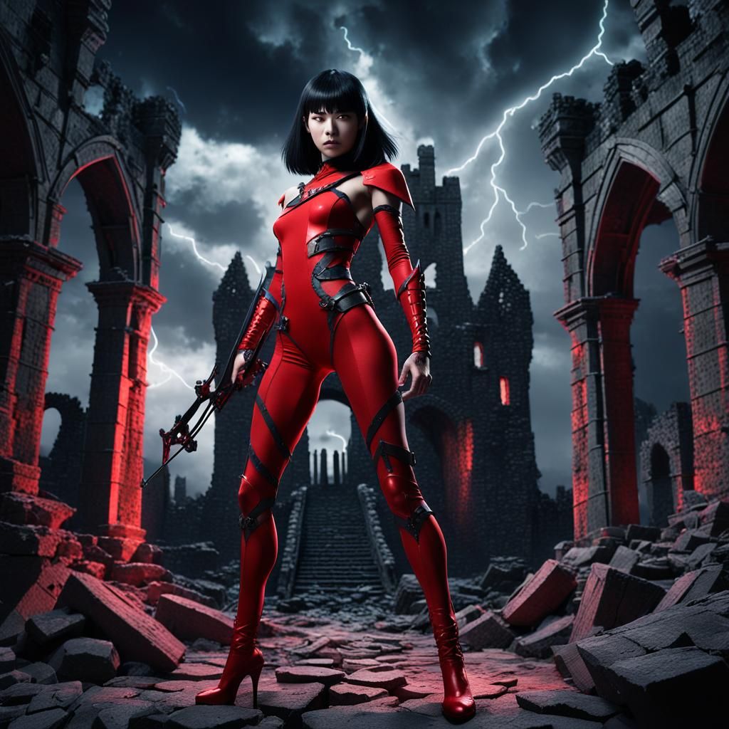 Vampirella Anime Concept Art in Gothic Ruins