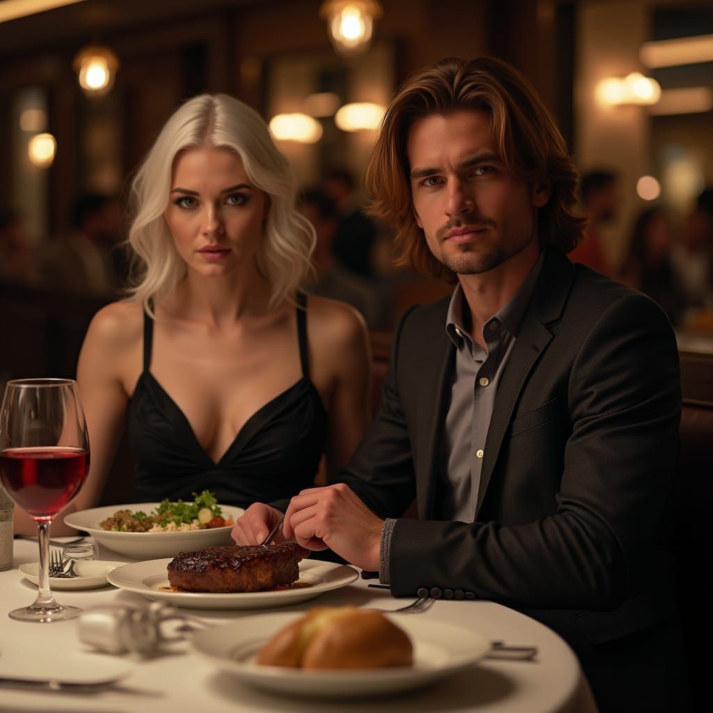 Couple Dines in Busy New Orleans Restaurant