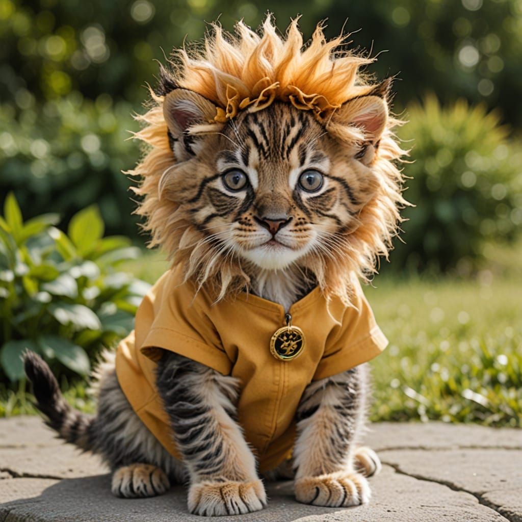 A kitten dressed as a lion