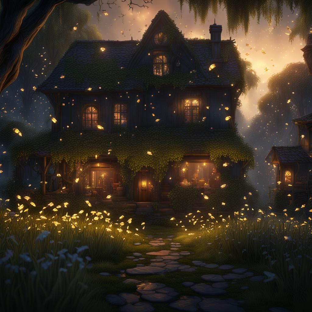 Backyard Fireflies: Detailed Matte Painting in Deep Color