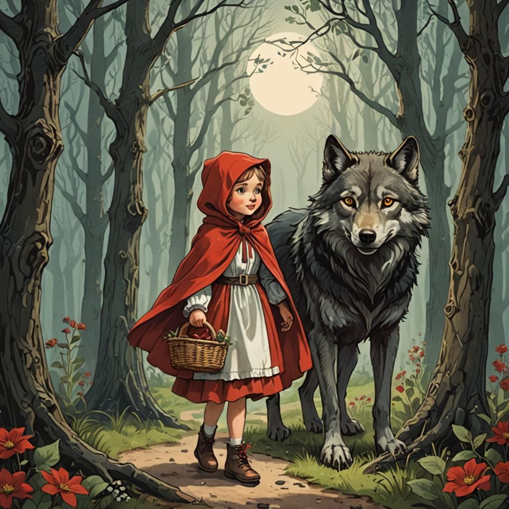 Little Red Riding Hood and the Wolf Illustration