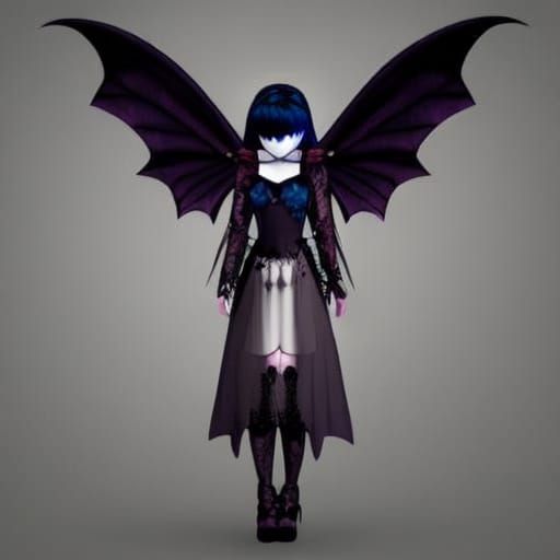 Gothic Anime Fairy with Lace Wings
