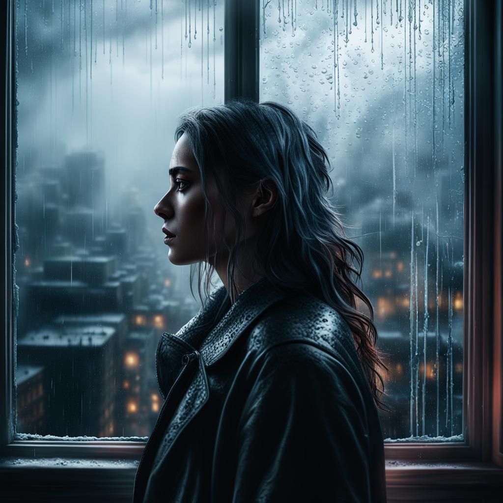 Girl at Fogged Window: Dramatic Digital Matte Painting
