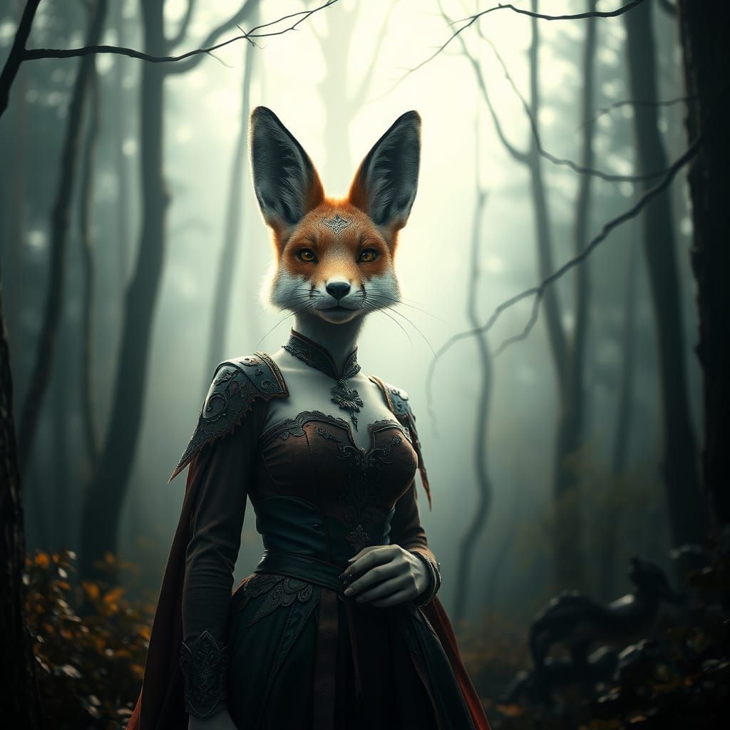 Enchanting Fox-Rabbit Hybrid in Whimsical Forest
