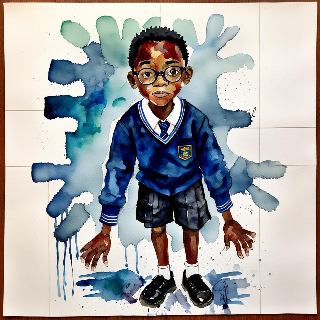 Watercolor Portrait: African American Boy in Uniform