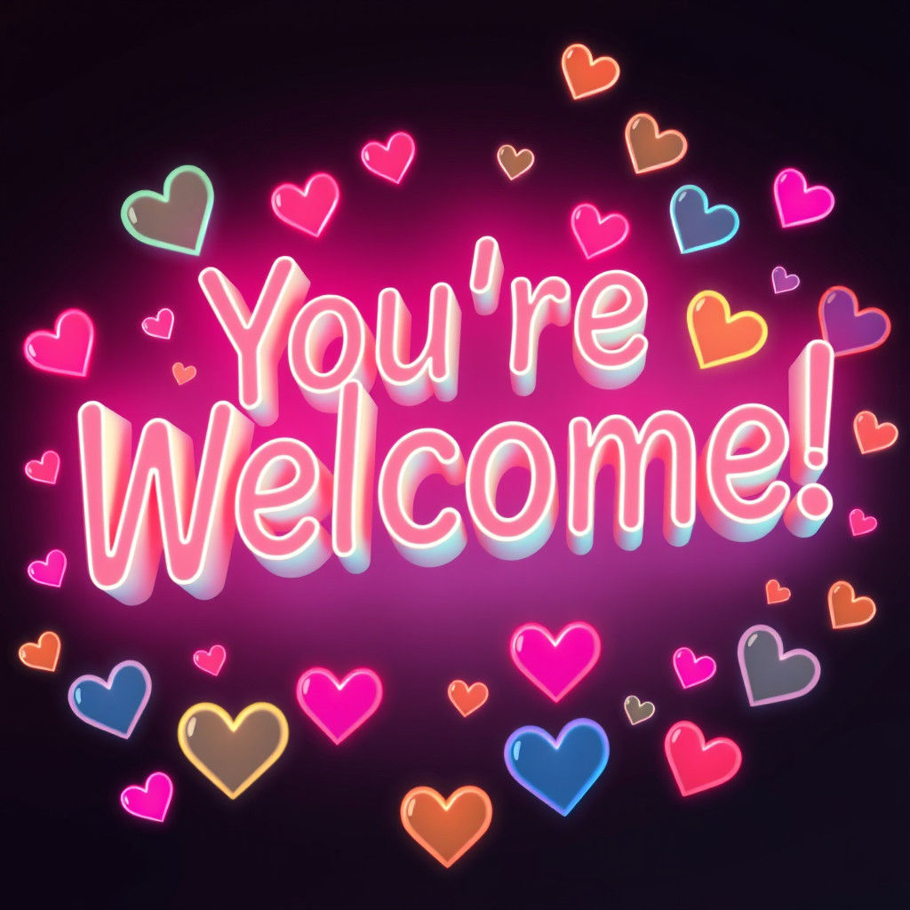 Vibrant 3D Neon Text with Hearts