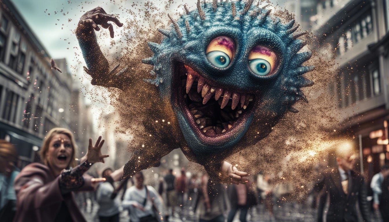 Glitter Monster Attacks City with Flying Glitter