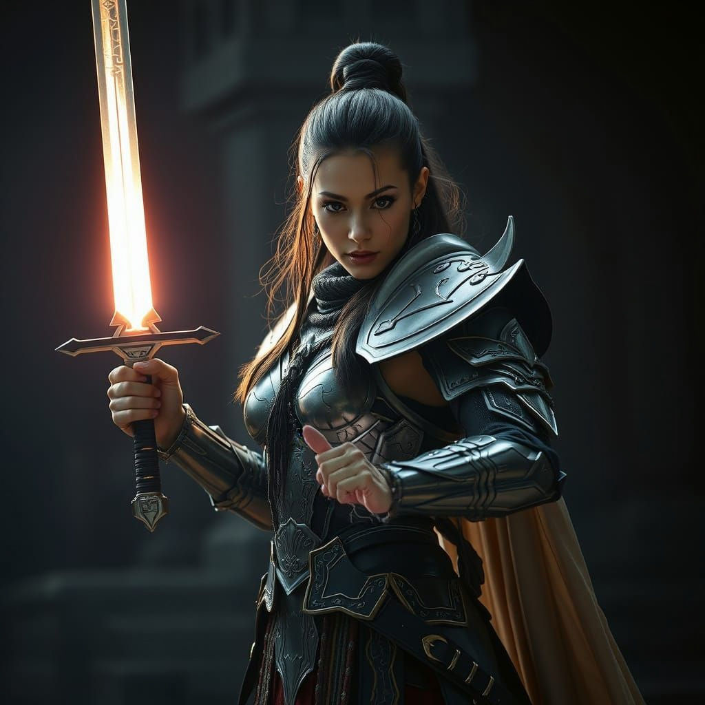 Cinematic Film Still of a Weapon Master