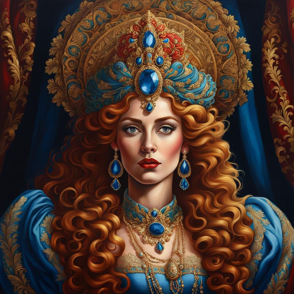 30th Century Queen Portrait in Baroque Acrylic Style