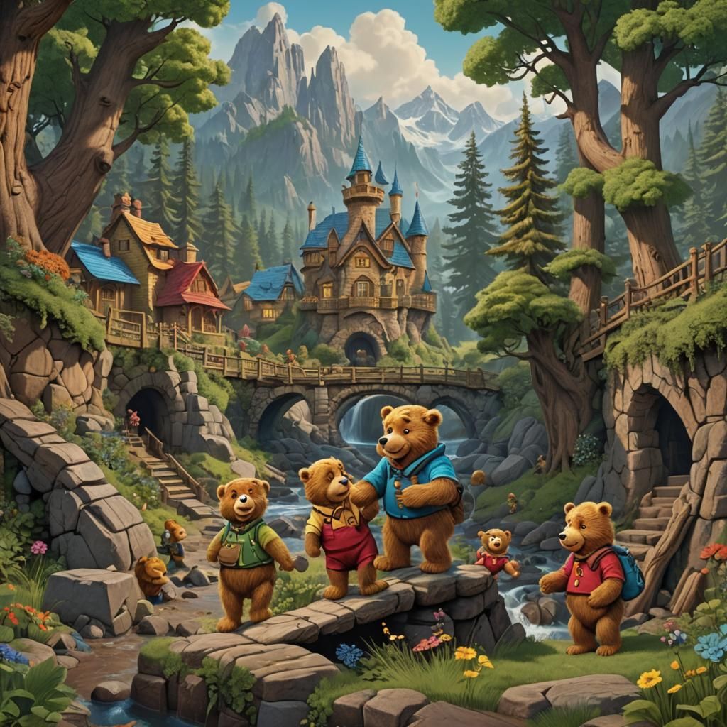 Fantastical Berenstain Bears in Detailed Matte Painting