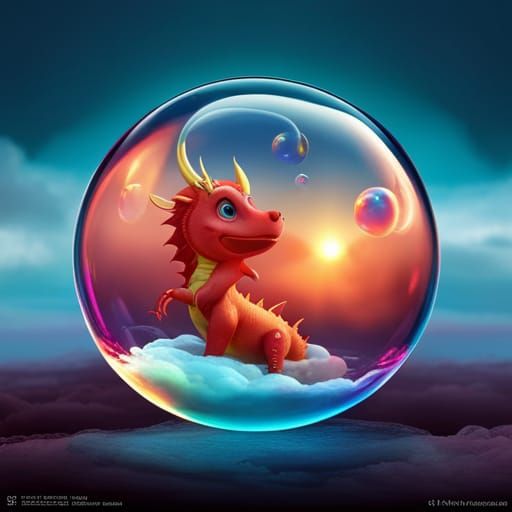 Baby chinese dragon in the bubble nest