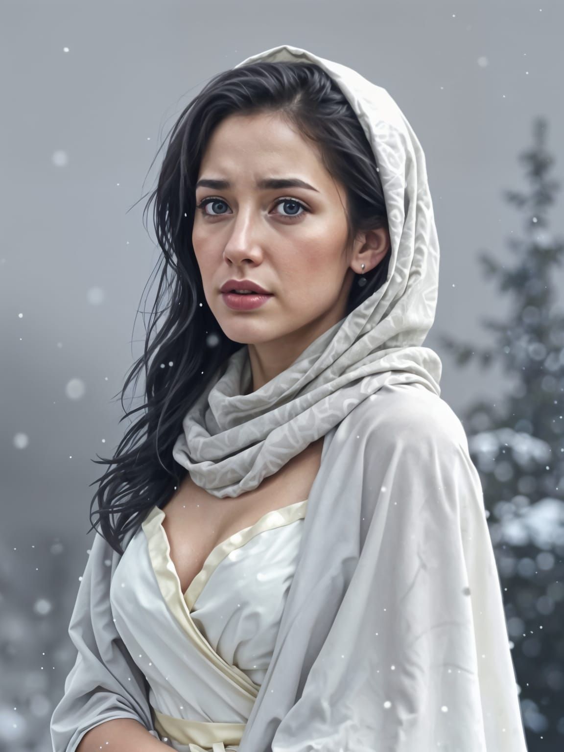 Miserable Woman in Snow as Acrylic Portrait