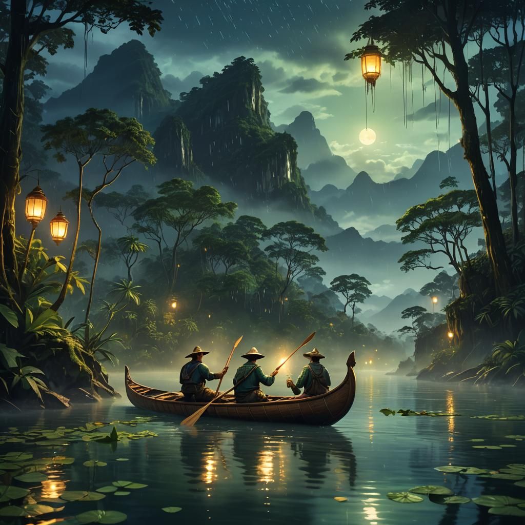 Rainy Night Canoe Ride Through Amazon Rainforest