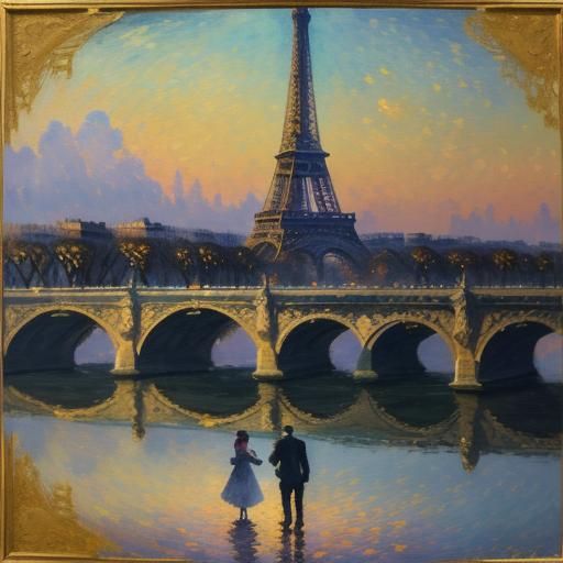 Eiffel Tower Sunset: Gouache Impressionist Painting