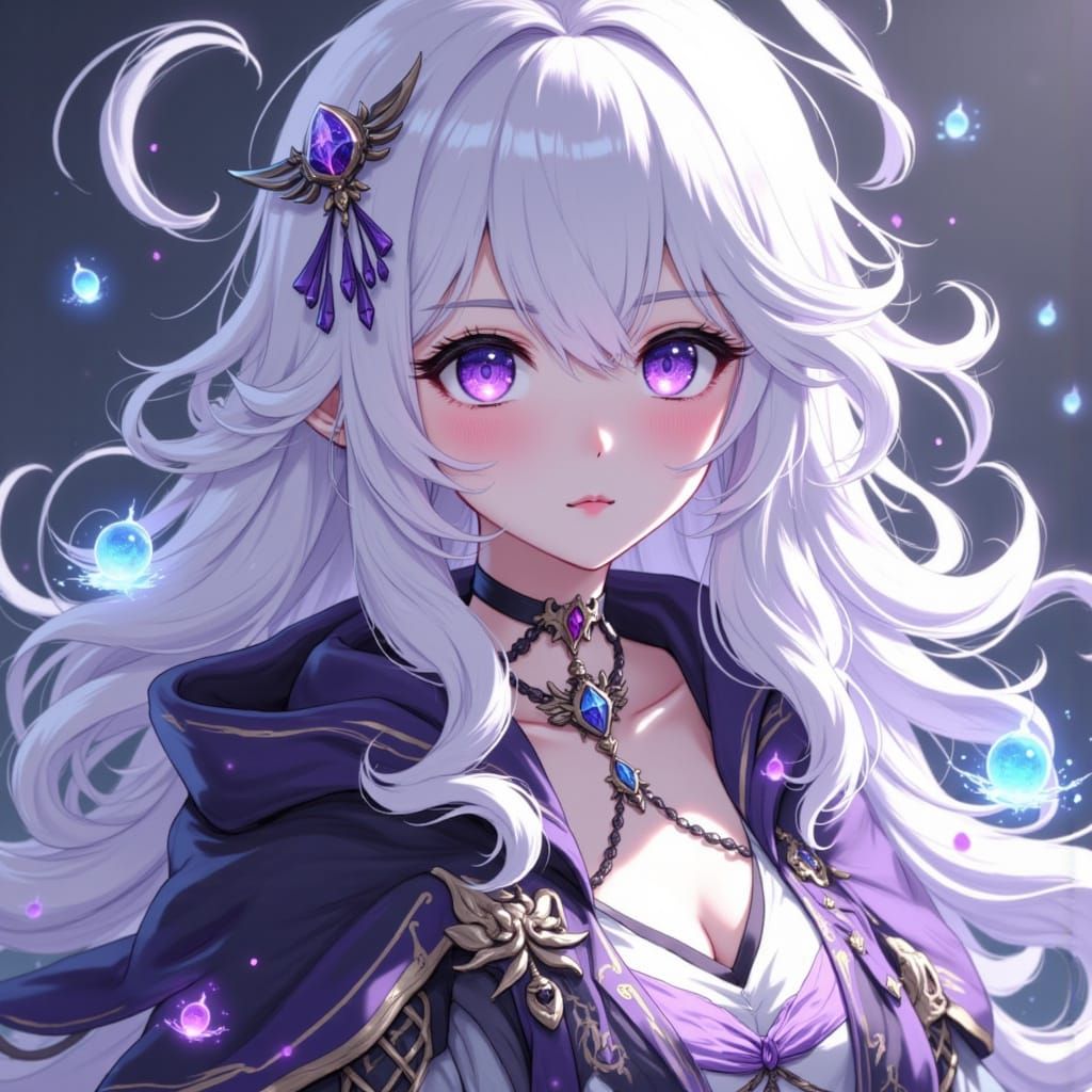 White-Haired Goddess with Scythe in Anime Style