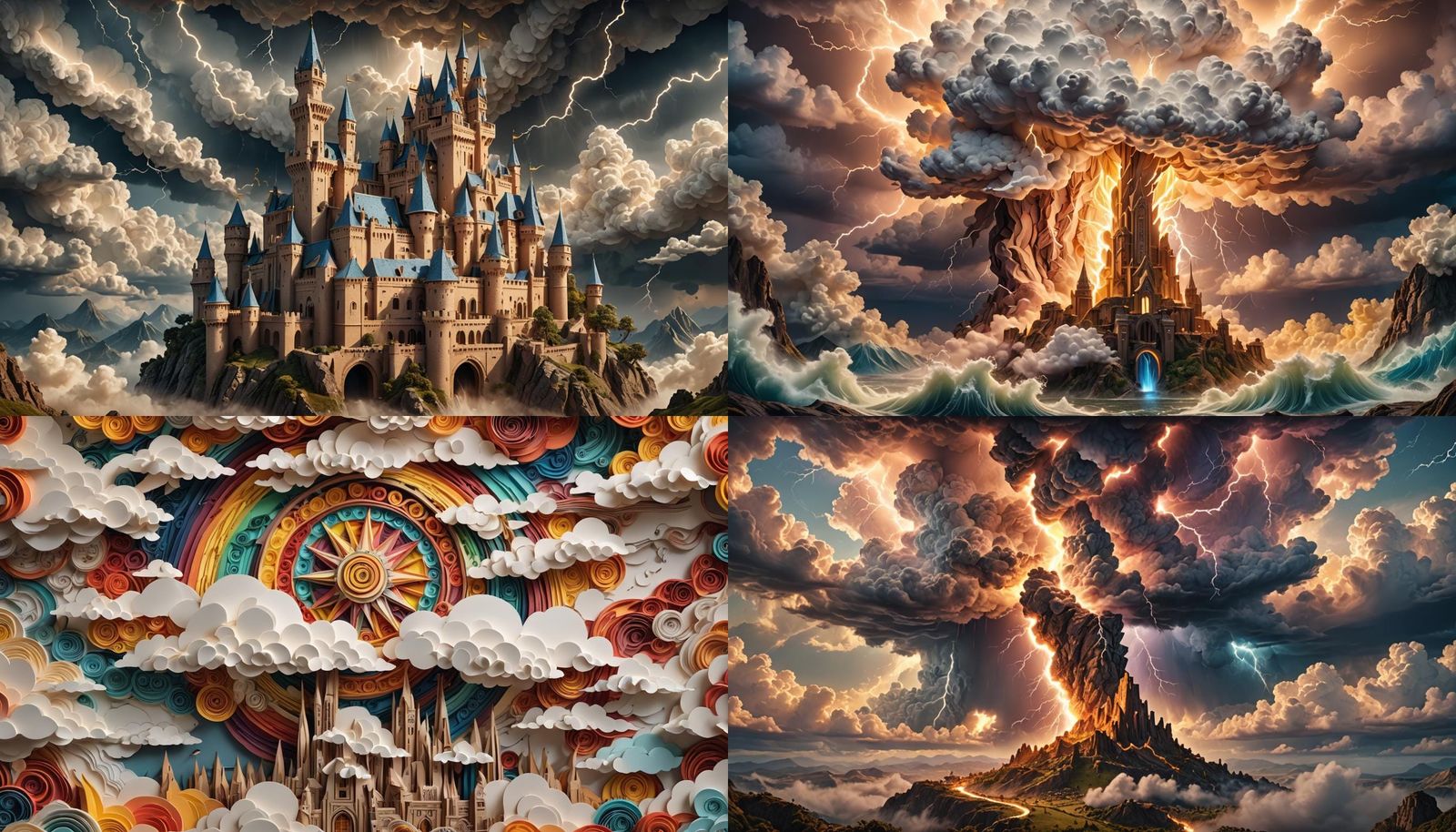 Majestic Fantasy Lightning Clouds in Paper Origami Style