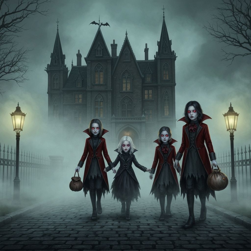 Gothic Mansion and Vampires in Foggy Digital Art