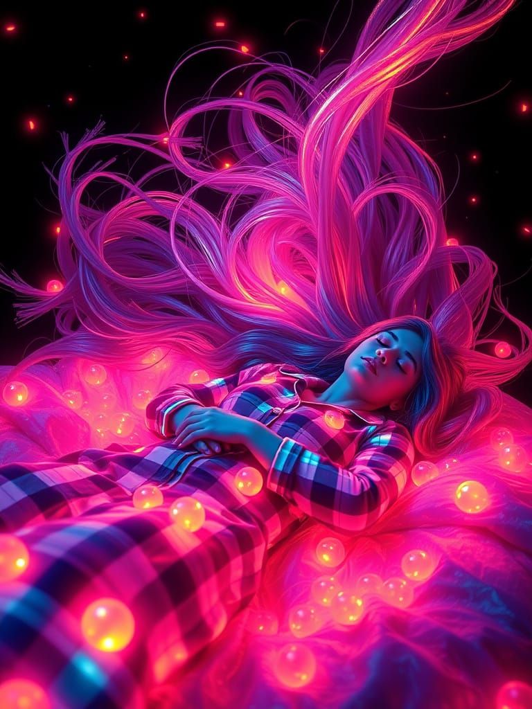 Dreaming Woman with Flowing Sapphire Hair