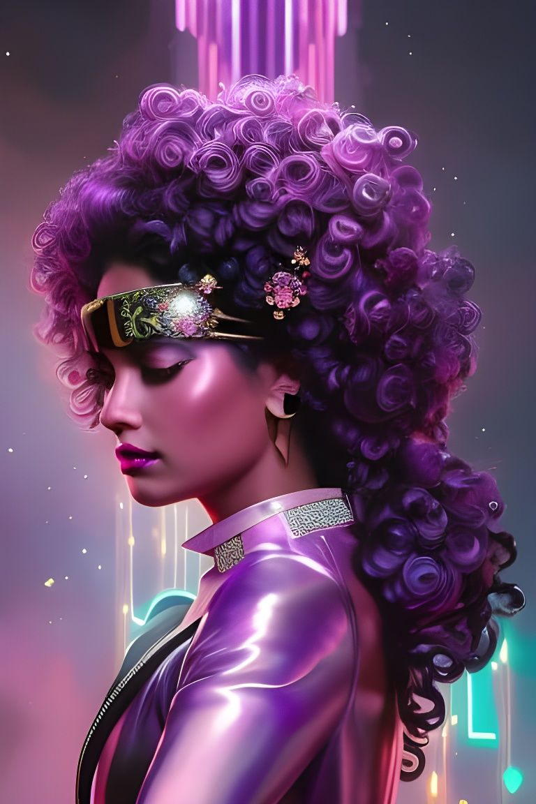 Neon Purple Queen with Crystals, Hyperdetailed Art