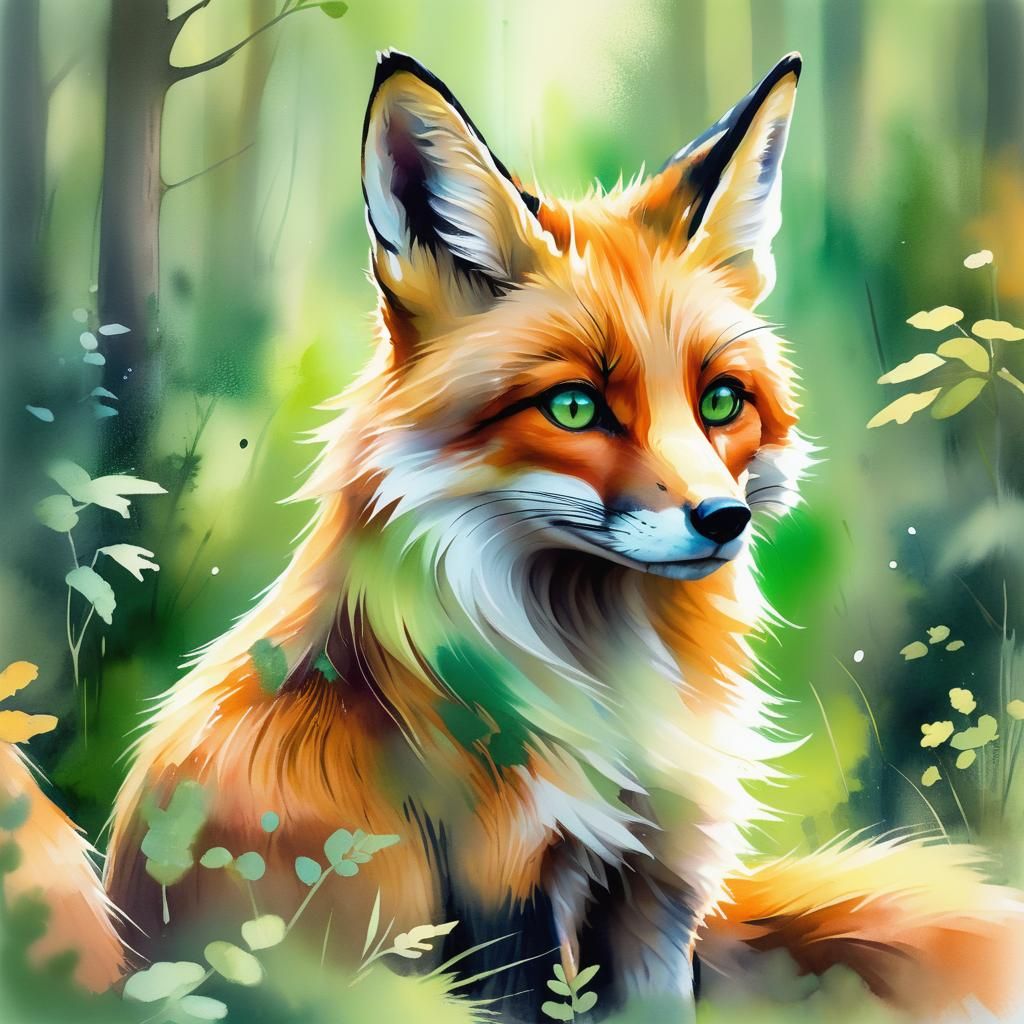 Fox in a Whimsical Lush Forest
