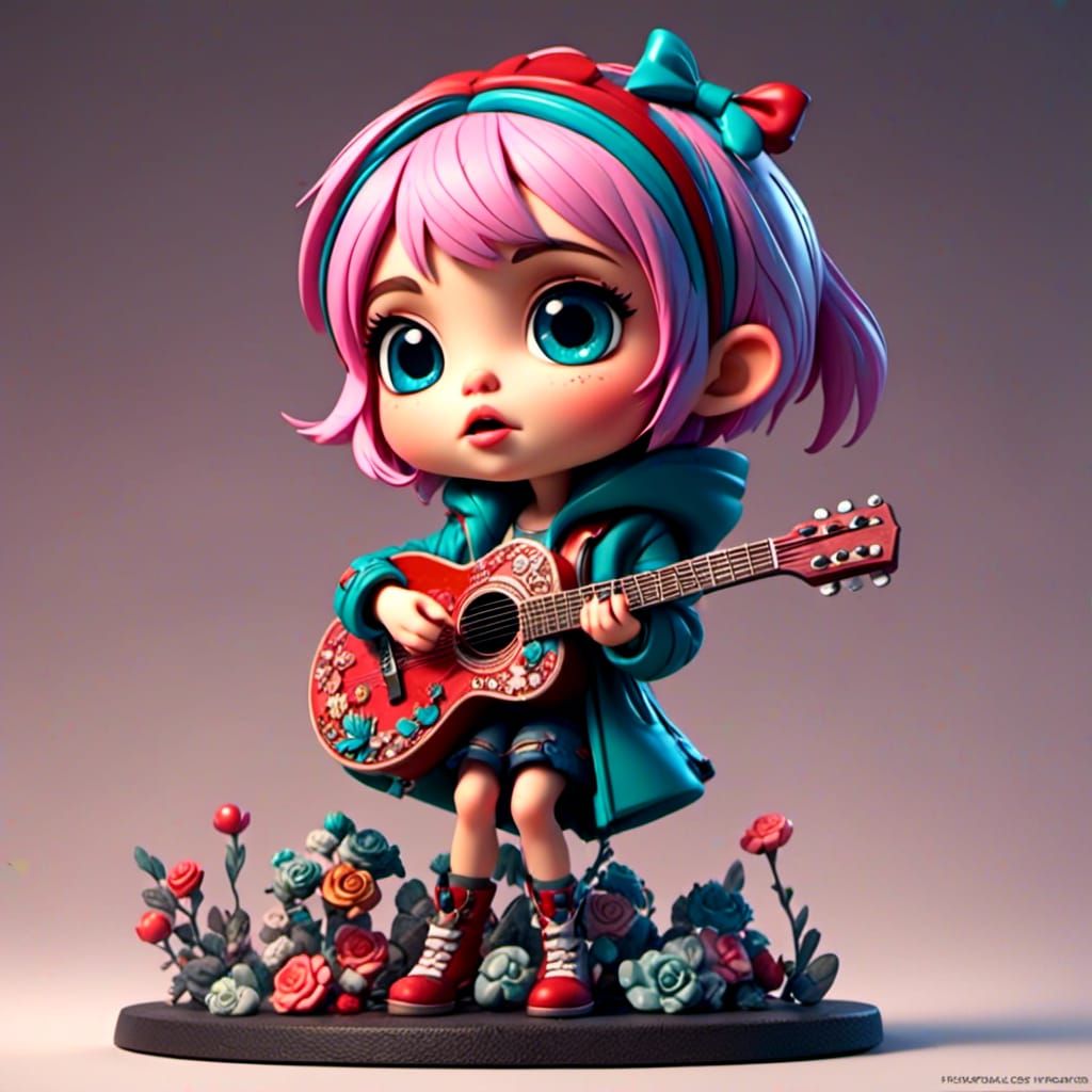 Cute Chibi Woman with Star Symbol in Cartoon Style