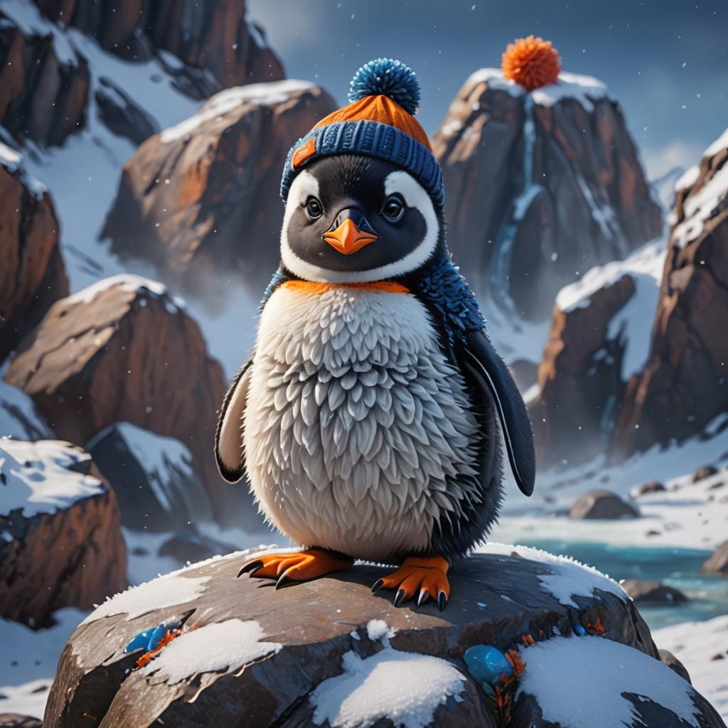 Penguin Baby with Beanie: Fantasy Concept Art