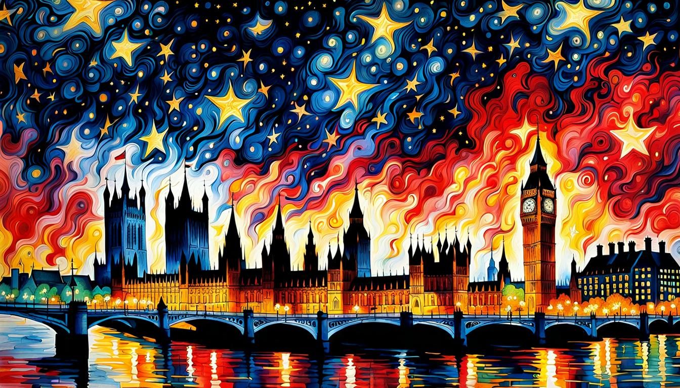 London Skyline in Gothic Van Gogh Starry Night