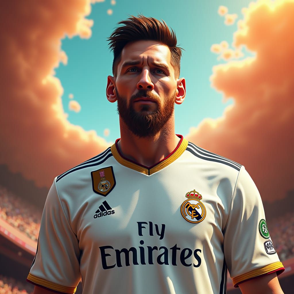 Lionel Messi in Real Madrid Jersey: Dreamlike Digital Art