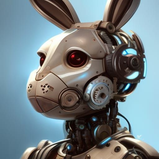 robot bunny, cute, with gears