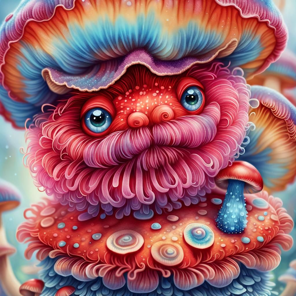 Red Fluffy Worm Portrait in Storybook Style