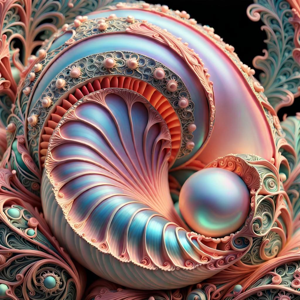 Coral Shell and Mallow in Art Nouveau Style