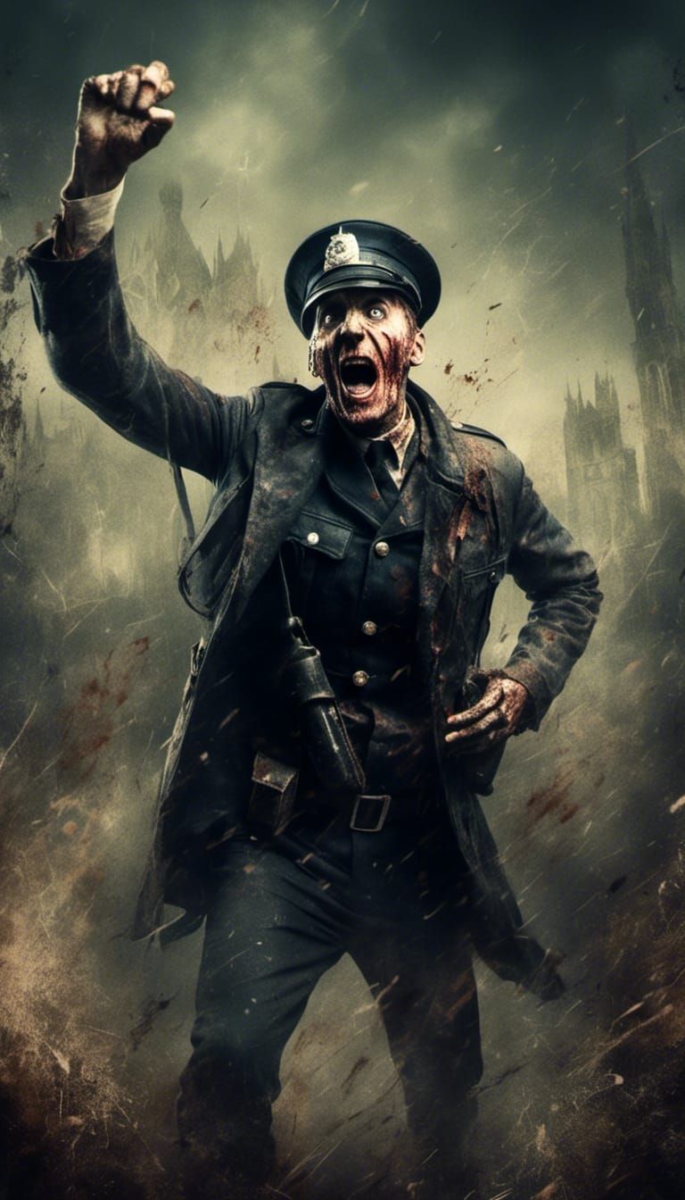 Macabre Old-Fashioned Policeman Shouting