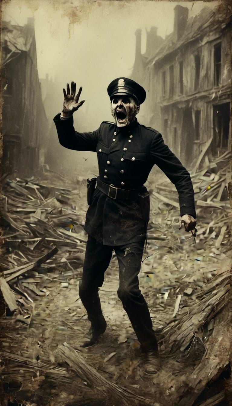 Macabre Old-Fashioned Policeman Shouting