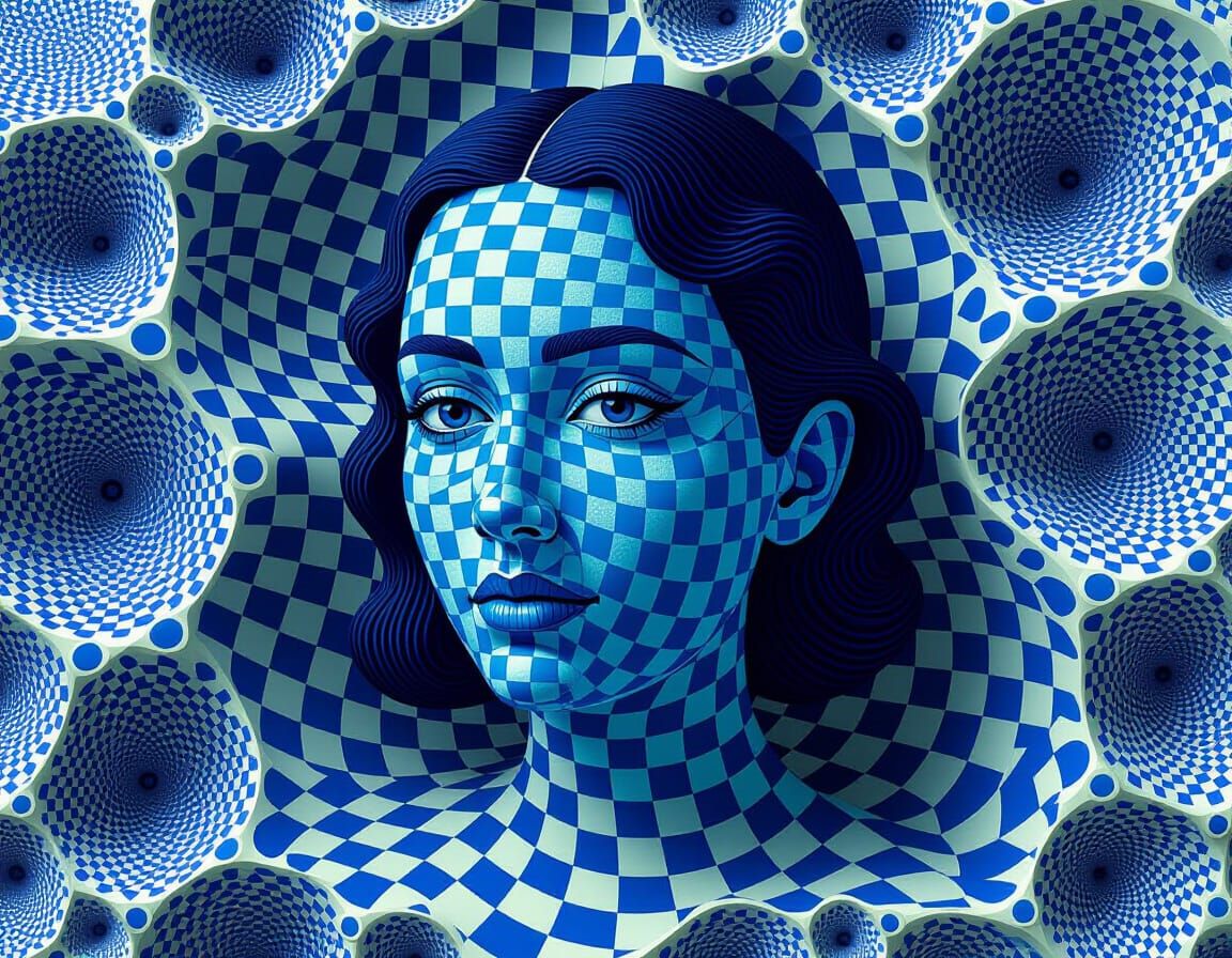 Self Portrait with 3D Textured Layers in Blue and Purple