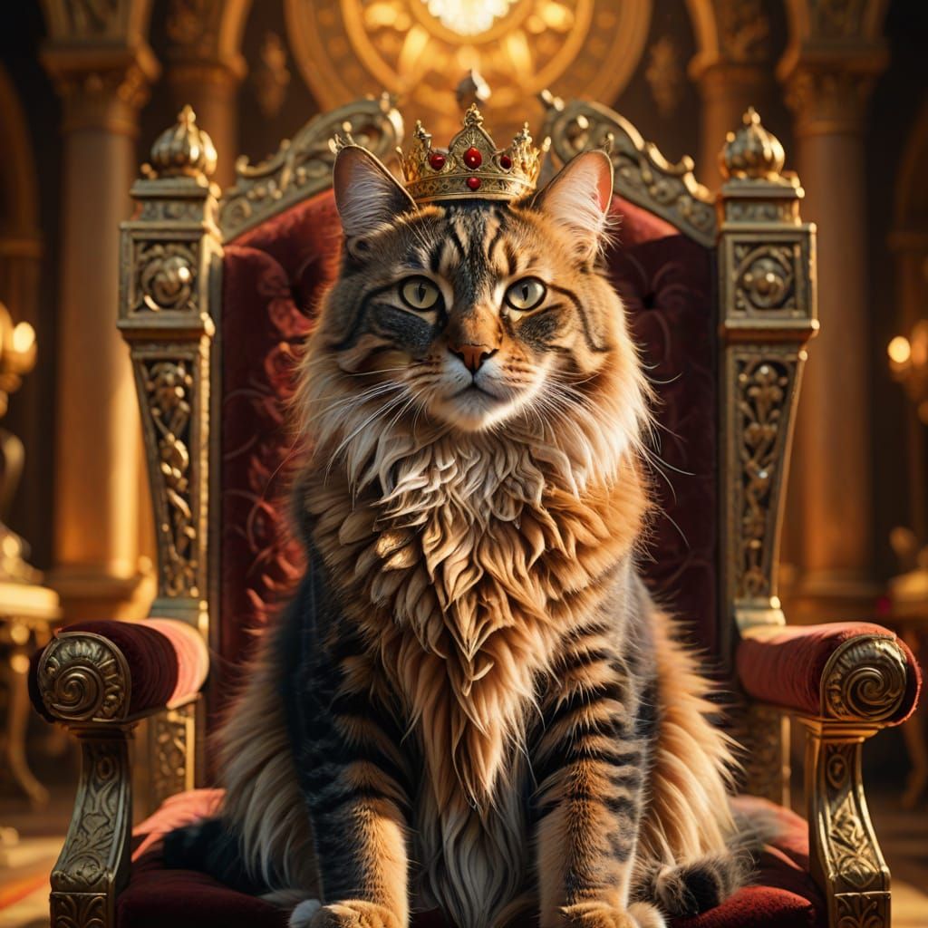 Regal Feline Majesty in Grand Fantasy Hall