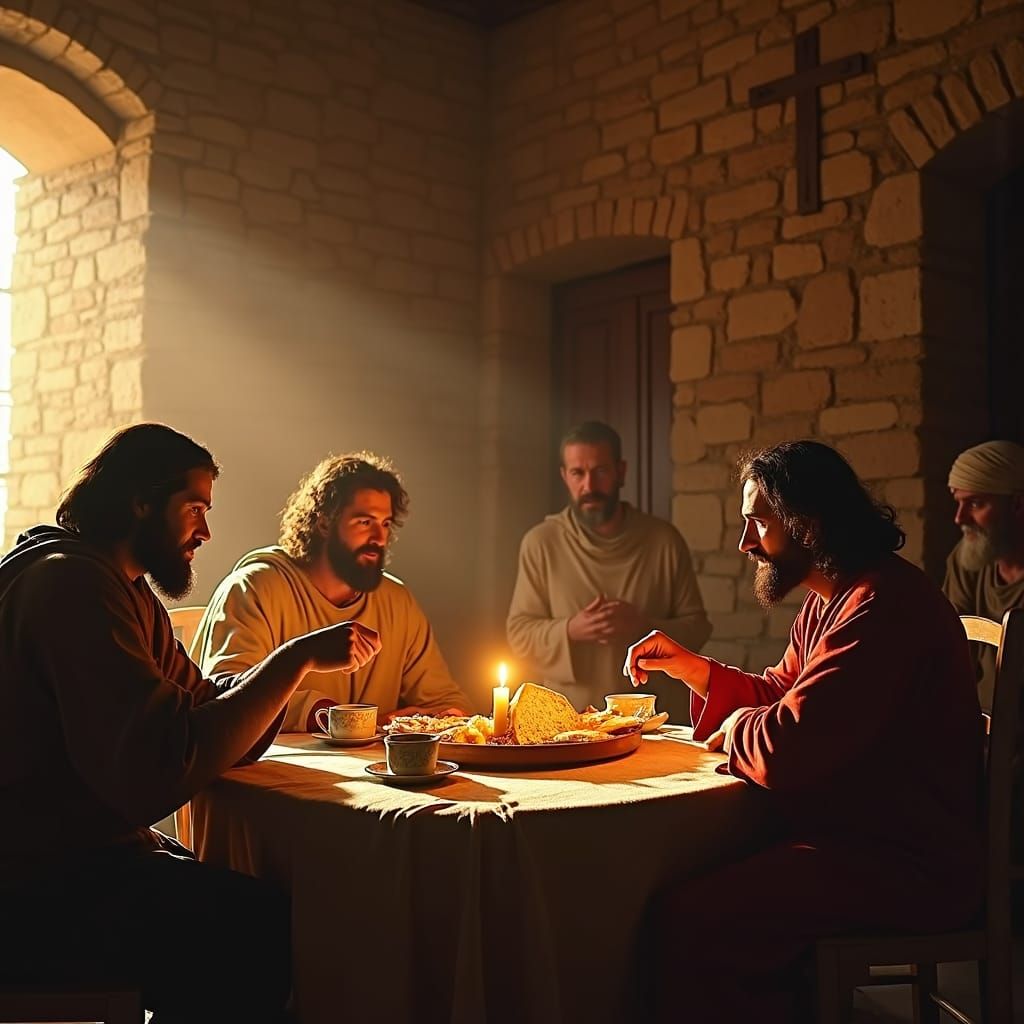 Jesus Breaks Bread in Emmaus: A Dutch Master Scene
