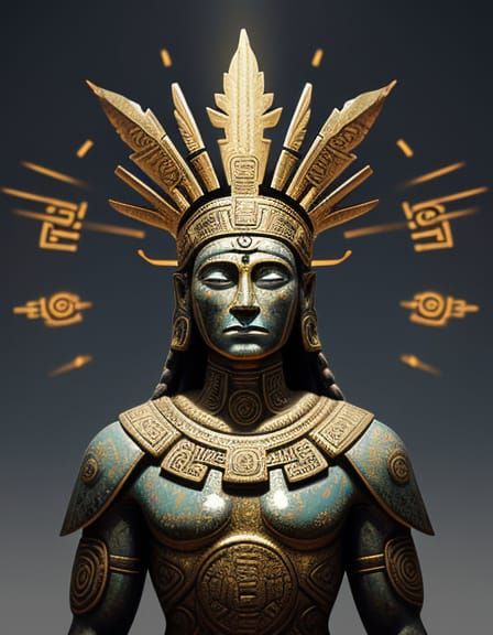 Surreal Warrior Statue With Light Ray Headdress